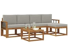 Lauko sofos komplektas 6 pcs Natūrali ir šviesiai pilka