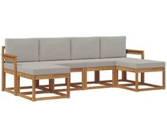 Lauko sofos komplektas 6 pcs Natūrali ir šviesiai pilka