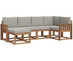 Lauko sofos komplektas 6 pcs Natūrali ir šviesiai pilka