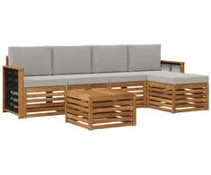 Lauko sofos komplektas 6 pcs Natūrali ir šviesiai pilka