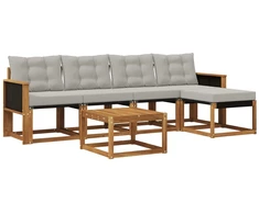 Lauko sofos komplektas 6 pcs Natūrali ir šviesiai pilka