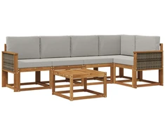 Lauko sofos komplektas 6 pcs Natūrali ir šviesiai pilka