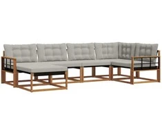Lauko sofos komplektas 6 pcs Natūrali ir šviesiai pilka