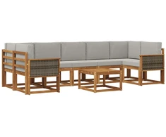 Lauko sofos komplektas 6 pcs Natūrali ir šviesiai pilka