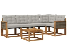 Lauko sofos komplektas 6 pcs Natūrali ir šviesiai pilka