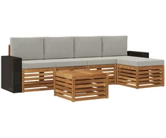 Lauko sofos komplektas 6 pcs Natūrali ir šviesiai pilka