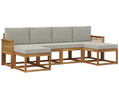 Lauko sofos komplektas 6 pcs Natūrali ir šviesiai pilka