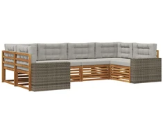 Lauko sofos komplektas 6 pcs Natūrali ir šviesiai pilka