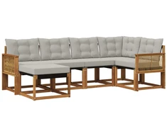 Lauko sofos komplektas 6 pcs Natūrali ir šviesiai pilka