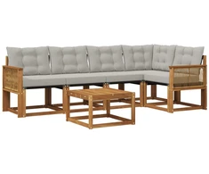 Lauko sofos komplektas 6 pcs Natūrali ir šviesiai pilka