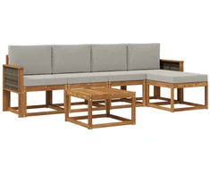 Lauko sofos komplektas 6 pcs Natūrali ir šviesiai pilka