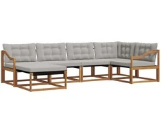 Lauko sofos komplektas 6 pcs Natūrali ir šviesiai pilka