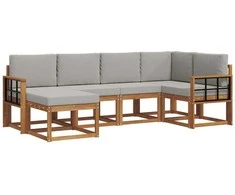 Lauko sofos komplektas 6 pcs Natūrali ir šviesiai pilka