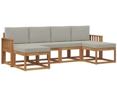 Lauko sofos komplektas 6 pcs Natūrali ir šviesiai pilka