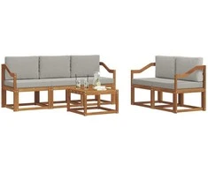 Lauko sofos komplektas 6 pcs Natūrali ir šviesiai pilka