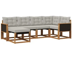 Lauko sofos komplektas 6 pcs Natūrali ir šviesiai pilka