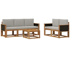 Lauko sofos komplektas 6 pcs Natūrali ir šviesiai pilka