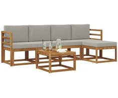 Lauko sofos komplektas 6 pcs Natūrali ir šviesiai pilka