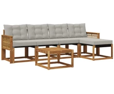 Lauko sofos komplektas 6 pcs Natūrali ir šviesiai pilka