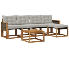 Lauko sofos komplektas 6 pcs Natūrali ir šviesiai pilka