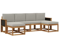Lauko sofos komplektas 6 pcs Natūrali ir šviesiai pilka