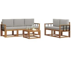 Lauko sofos komplektas 6 pcs Natūrali ir šviesiai pilka