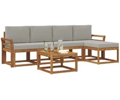 Lauko sofos komplektas 6 pcs Natūrali ir šviesiai pilka