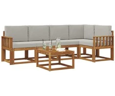 Lauko sofos komplektas 6 pcs Natūrali ir šviesiai pilka