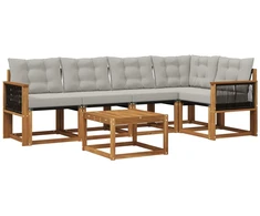 Lauko sofos komplektas 6 pcs Natūrali ir šviesiai pilka