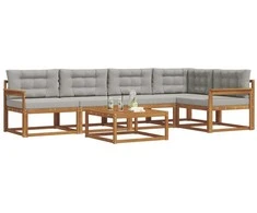 Lauko sofos komplektas 6 pcs Natūrali ir šviesiai pilka