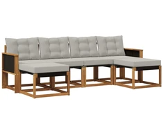 Lauko sofos komplektas 6 pcs Natūrali ir šviesiai pilka