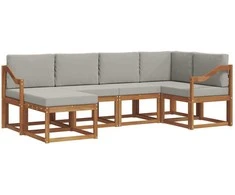 Lauko sofos komplektas 6 pcs Natūrali ir šviesiai pilka