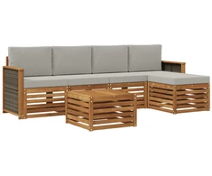 Lauko sofos komplektas 6 pcs Natūrali ir šviesiai pilka