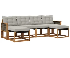 Lauko sofos komplektas 6 pcs Natūrali ir šviesiai pilka