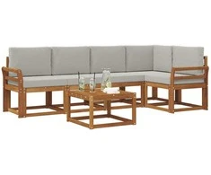 Lauko sofos komplektas 6 pcs Natūrali ir šviesiai pilka