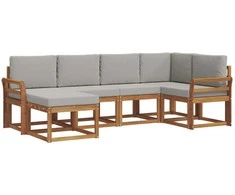 Lauko sofos komplektas 6 pcs Natūrali ir šviesiai pilka