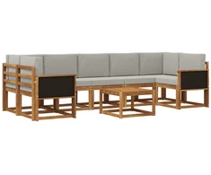 Lauko sofos komplektas 6 pcs Natūrali ir šviesiai pilka