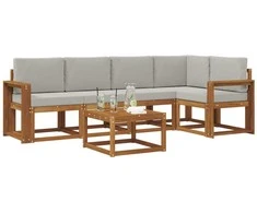 Lauko sofos komplektas 6 pcs Natūrali ir šviesiai pilka