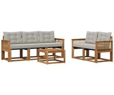 Lauko sofos komplektas 6 pcs Natūrali ir šviesiai pilka