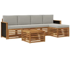 Lauko sofos komplektas 6 pcs Natūrali ir šviesiai pilka