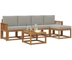 Lauko sofos komplektas 6 pcs Natūrali ir šviesiai pilka