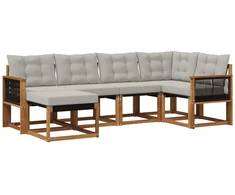 Lauko sofos komplektas 6 pcs Natūrali ir šviesiai pilka