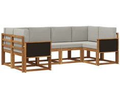 Lauko sofos komplektas 6 pcs Natūrali ir šviesiai pilka