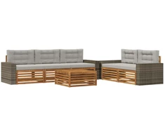 Lauko sofos komplektas 6 pcs Natūrali ir šviesiai pilka