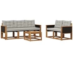 Lauko sofos komplektas 6 pcs Natūrali ir šviesiai pilka