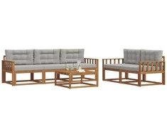 Lauko sofos komplektas 6 pcs Natūrali ir šviesiai pilka