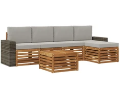 Lauko sofos komplektas 6 pcs Natūrali ir šviesiai pilka