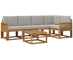 Lauko sofos komplektas 6 pcs Natūrali ir šviesiai pilka