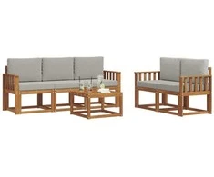 Lauko sofos komplektas 6 pcs Natūrali ir šviesiai pilka