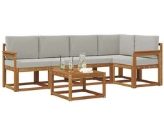 Lauko sofos komplektas 6 pcs Natūrali ir šviesiai pilka